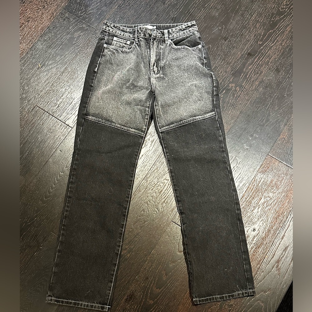ADIKA black washed two colored straight leg high rise jeans.